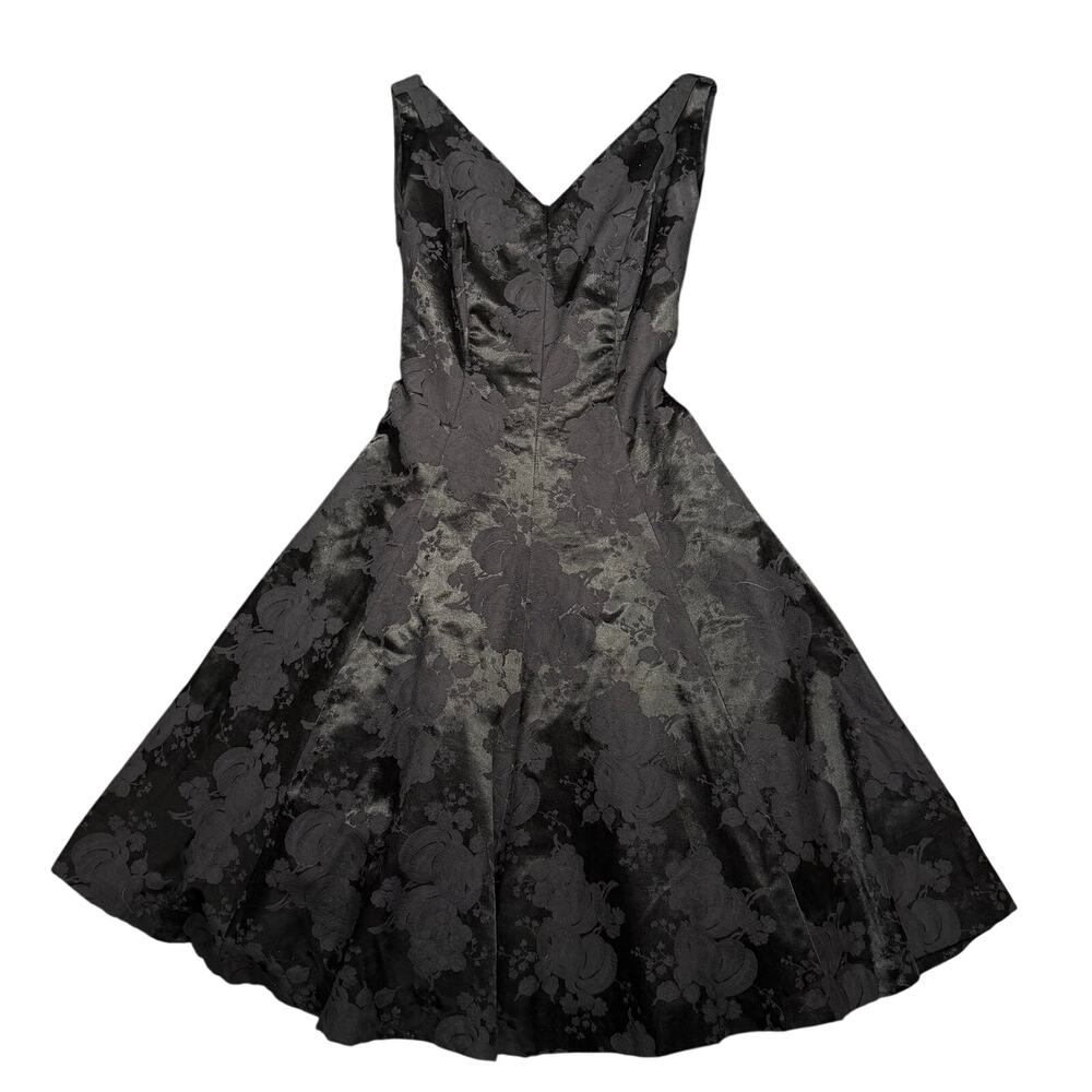 Vintage Lanz Originals Dress Size 4 Black Floral Jacquard V-Neck Midi USA